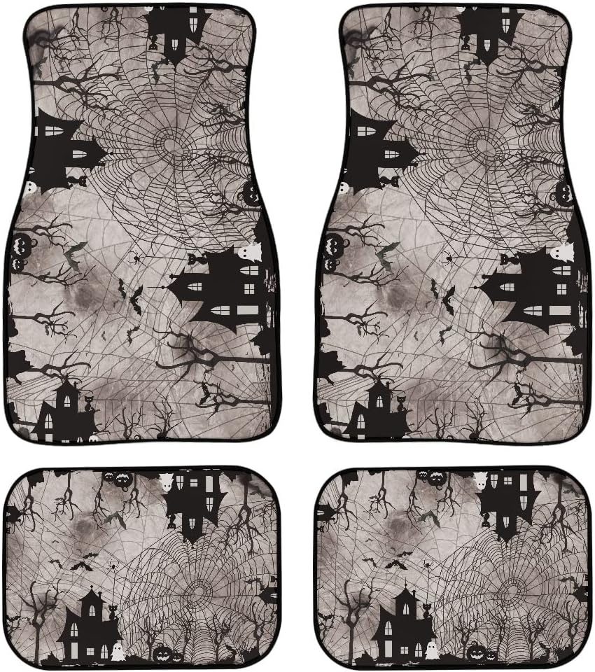 Halloween Car Mats Halloween Scary Ghost House Pattern Car Floor Mats Gray Black