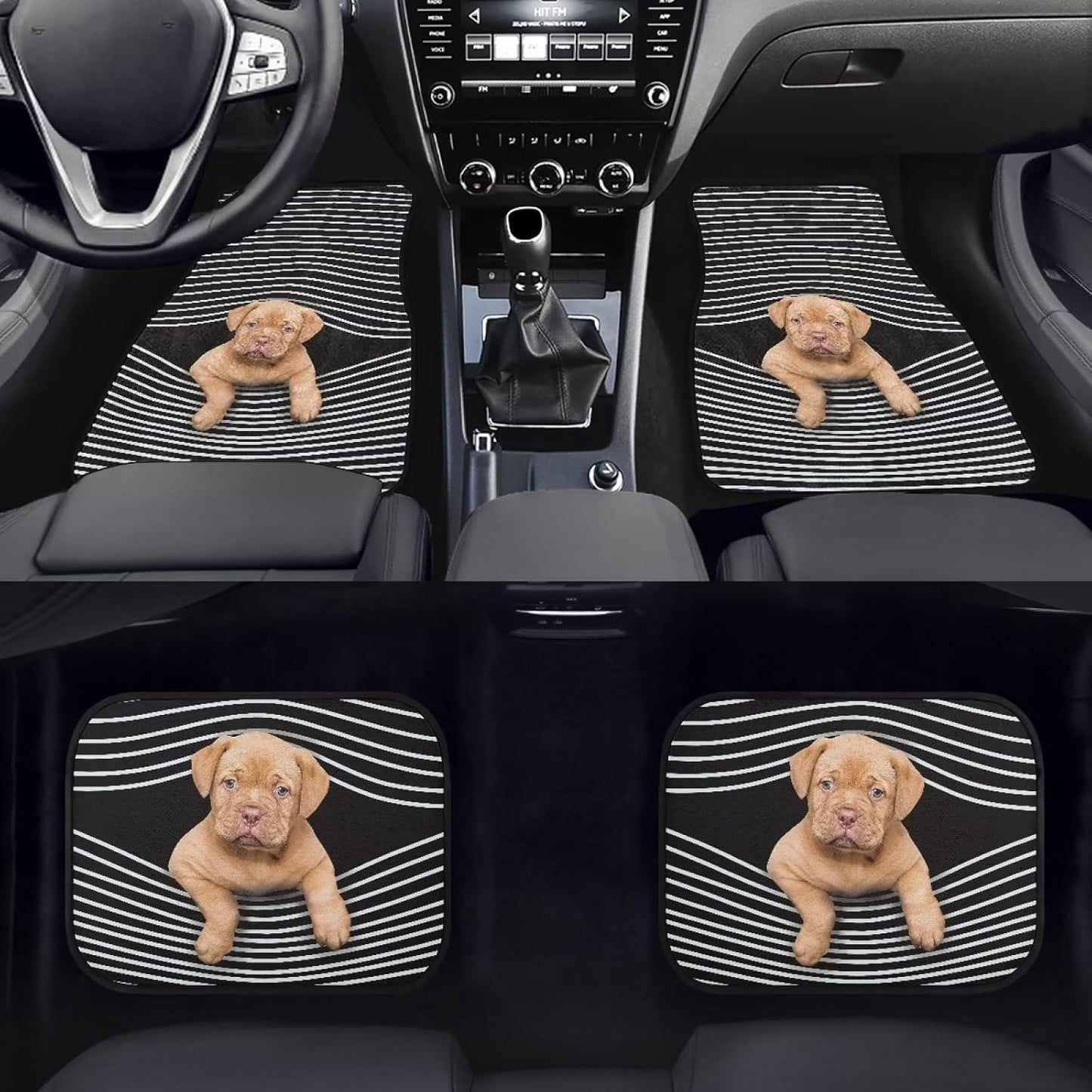 Dog Car Floor Mats Striped Cute Puppy Dog Black White Car Mats