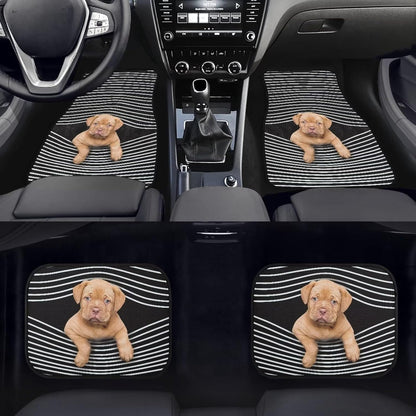 Dog Car Floor Mats Striped Cute Puppy Dog Black White Car Mats