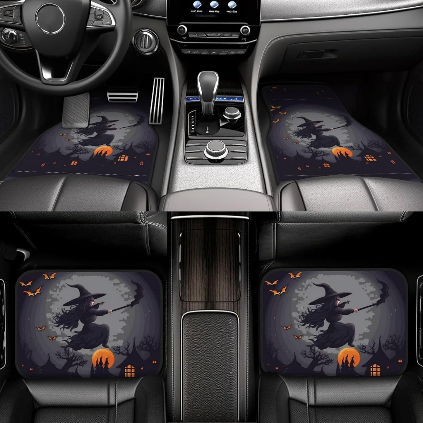 Halloween Car Mats Halloween Witch In The Graveyard Car Floor Mats Black