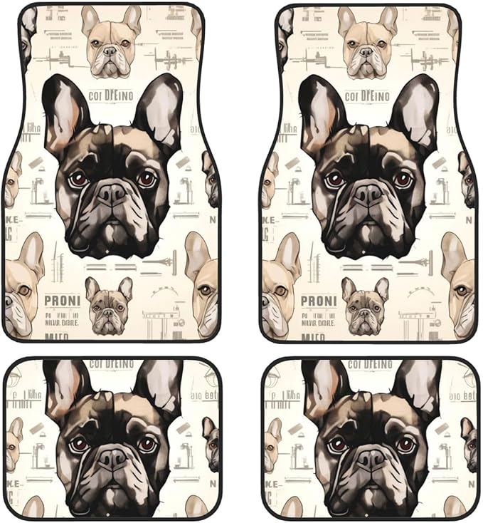 Dog Car Floor Mats Cute French Pull Dog Faces Pattern Car Mats