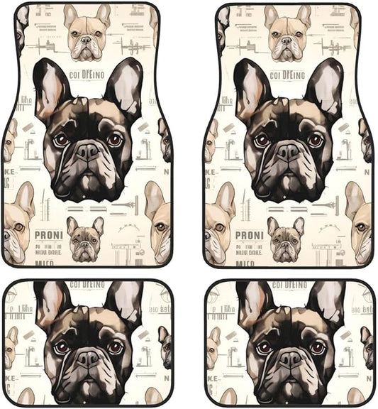 Dog Car Floor Mats Cute French Pull Dog Faces Pattern Car Mats