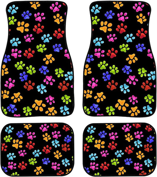 Dog Car Floor Mats Cute Dog Pawprints Pattern Colorful Car Mats