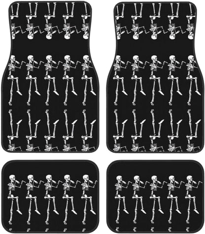 Halloween Car Mats Halloween Dancing Skeleton Skull Pattern Car Floor Mats Black White