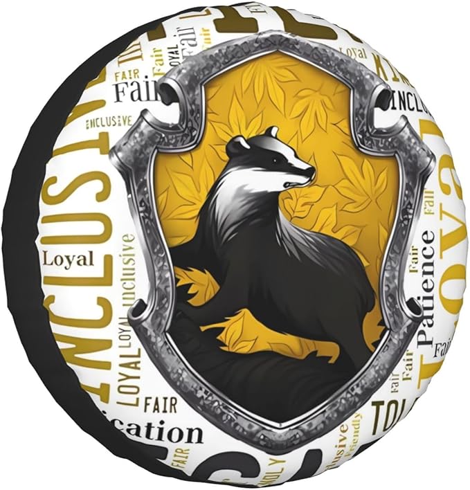 HP Spare Tire Cover Hufflepuff House Loyal Patience Tire Covers White Yellow