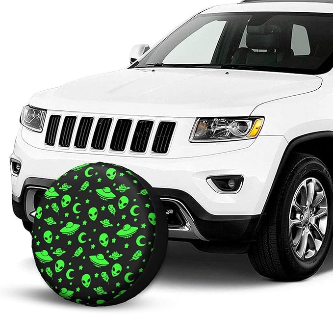 Alien Spare Tire Cover Alien UFO And Planet Pattern Tire Covers Black Green