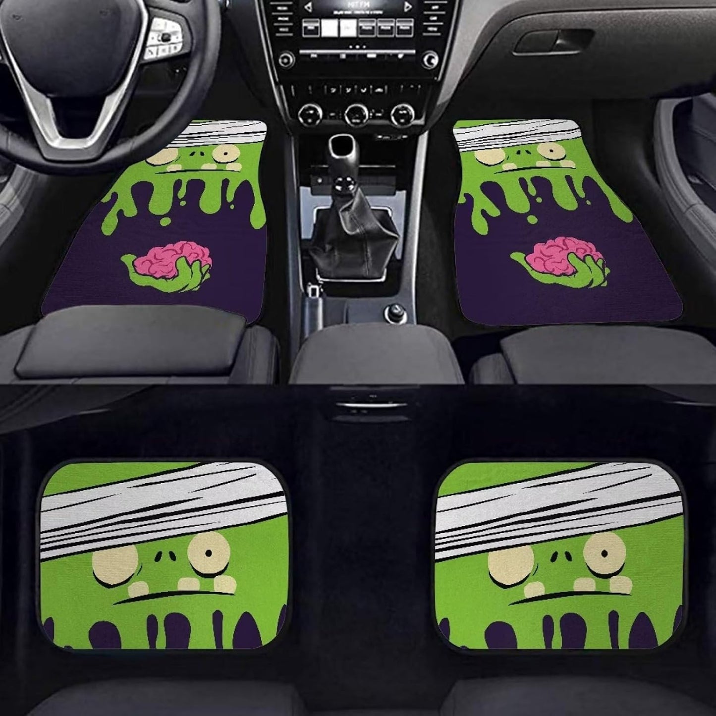 Halloween Car Mats Halloween Cartoon Bandage Zombie Brain Car Floor Mats Black Green