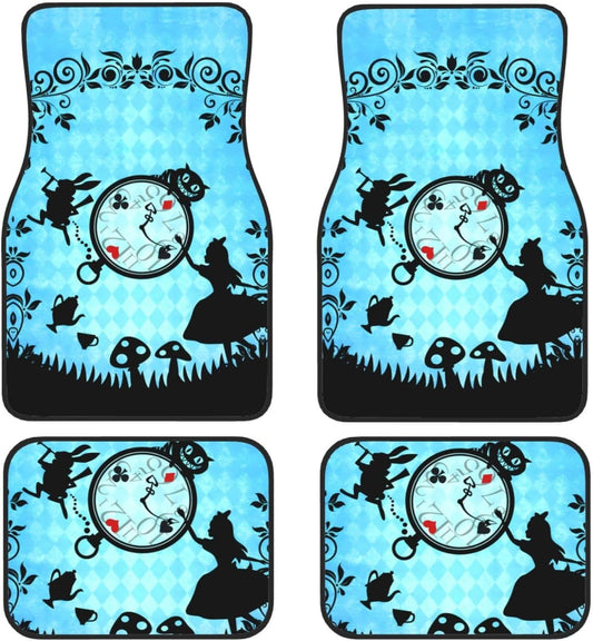 Alice In Wonderland Car Mats Alice And Rabbit The Clock Silhouette Car Floor Mats Black Blue