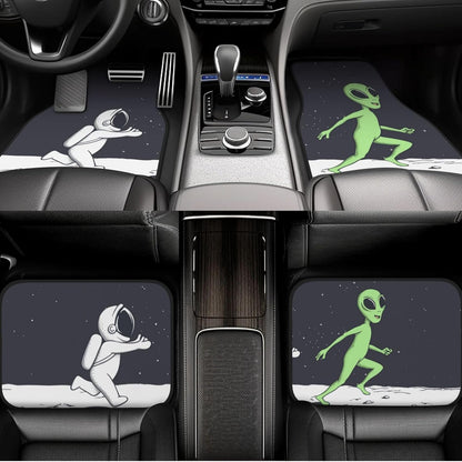 Alien Car Mats Astronaut Catching Up Alien Car Floor Mats Black White