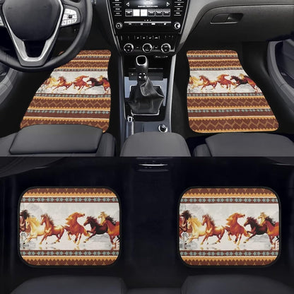 Native American Car Mats Running Native American Horse Graphic Car Floor Mats Brown