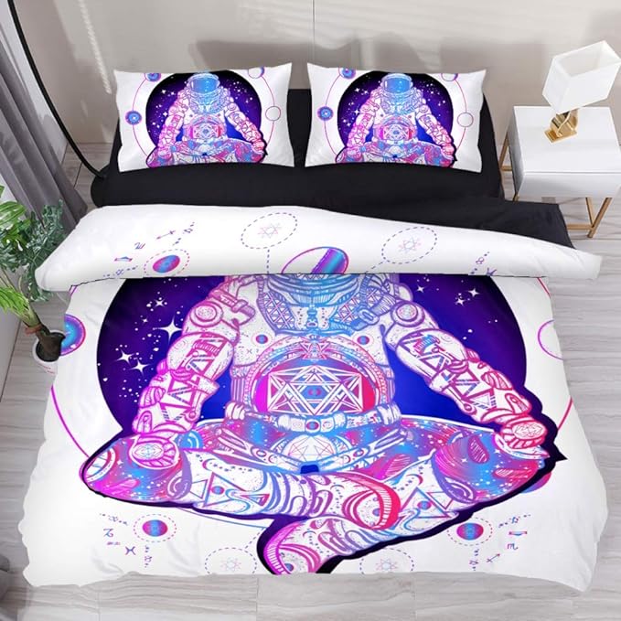 Astronaut Bedding Set Astronaut in The Lotus Moon Phases Duvet Covers White Pink Unique Gift