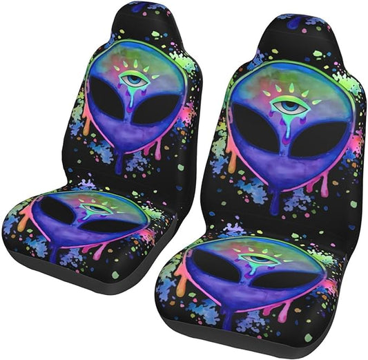 Alien Car Seat Covers Psychedelic Trippy Acid Splatter Alien Seat Covers Colorful