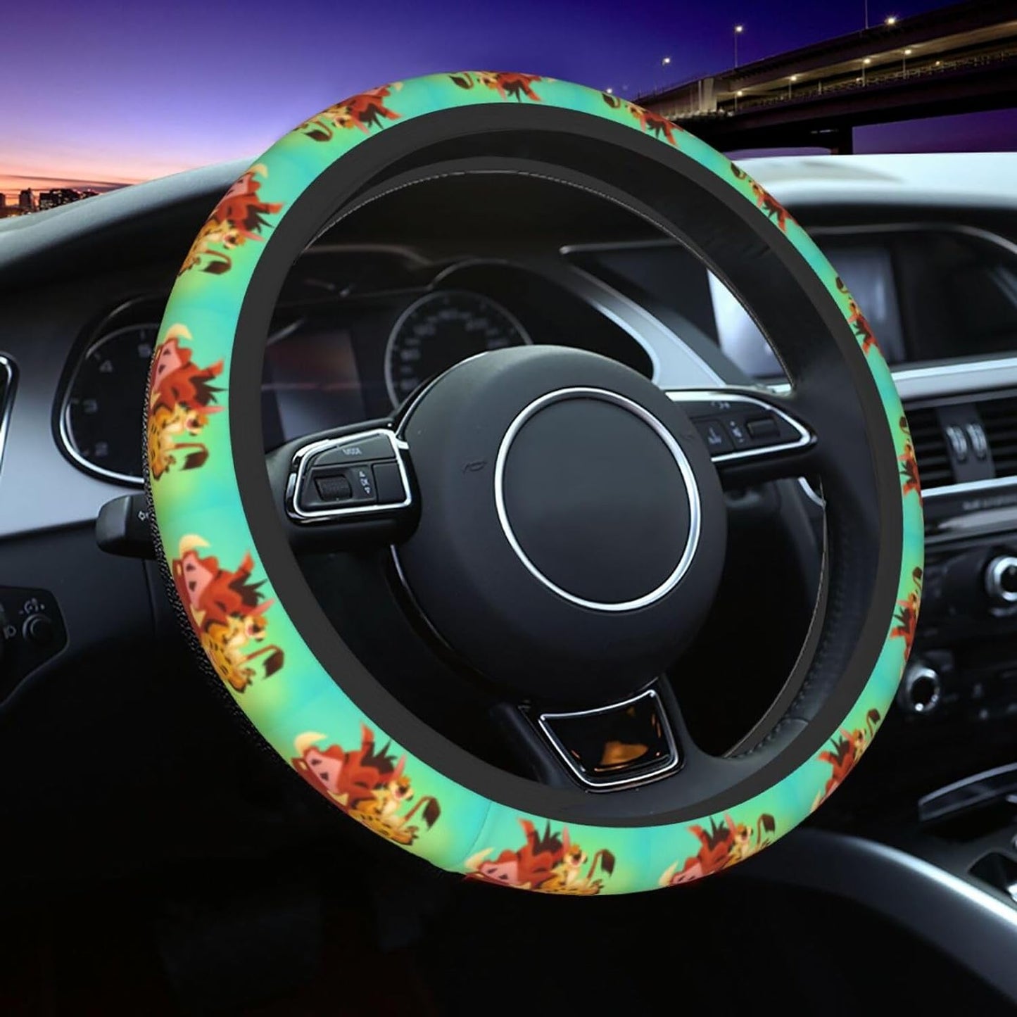 LK Steering Wheel Cover Simba Pumba And Timon Happy Driving Wheel Cover Colorful