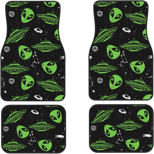 Alien Car Mats Alien And UFO Constellations Pattern Car Floor Mats Black Green