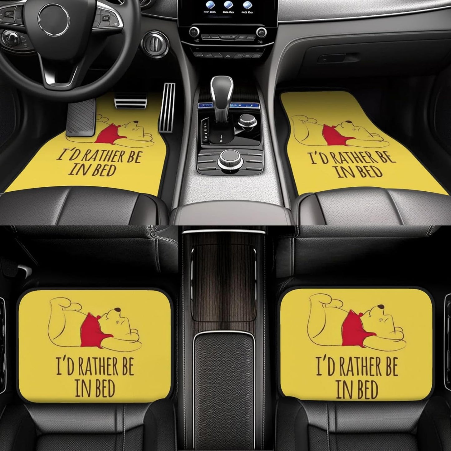 WTP Car Mats Pooh I'd Rather Be In Bed Car Floor Mats Yellow