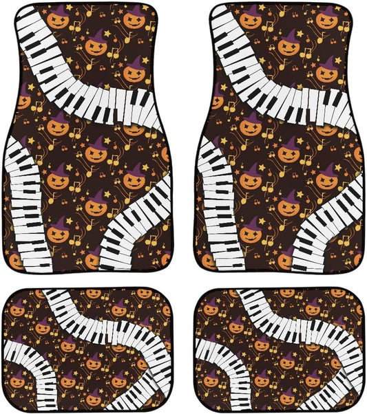 Halloween Car Mats Halloween Witch Hat Pumpkin Piano Notes Pattern Car Floor Mats Colorful