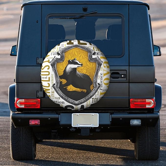 HP Spare Tire Cover Hufflepuff House Loyal Patience Tire Covers White Yellow