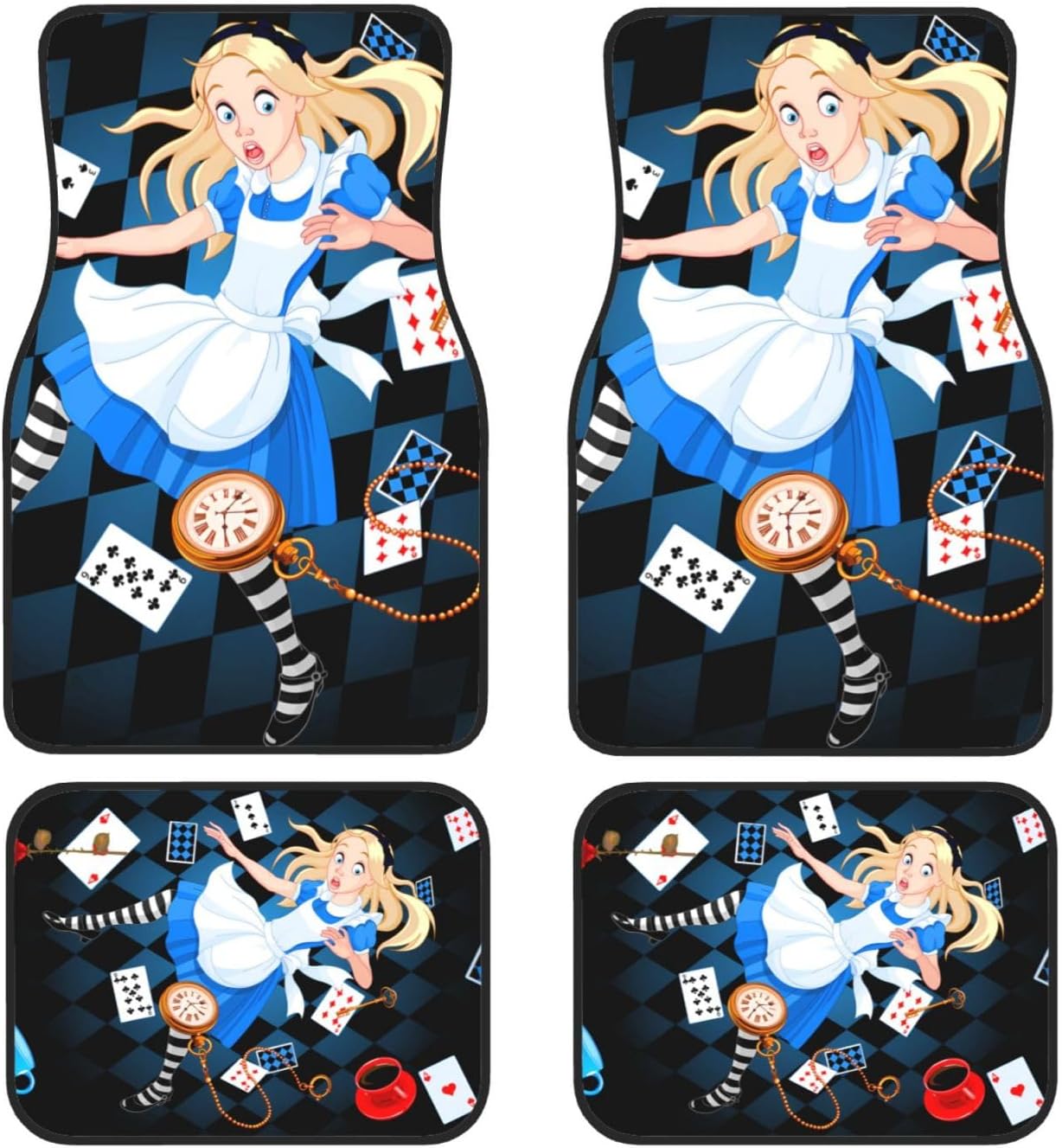 Alice In Wonderland Car Mats Alice With Cards And Clock Car Floor Mats Black Blue