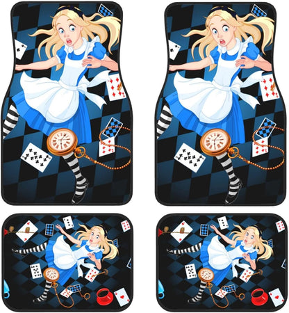 Alice In Wonderland Car Mats Alice With Cards And Clock Car Floor Mats Black Blue