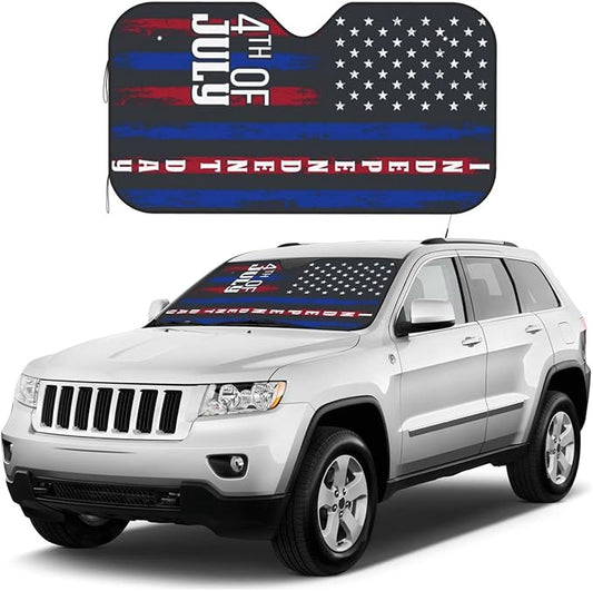 4th Of July Car Sun Shade Independence Day 4th Of July Winshield Sun Shade Black Blue