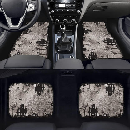 Halloween Car Mats Halloween Scary Ghost House Pattern Car Floor Mats Gray Black