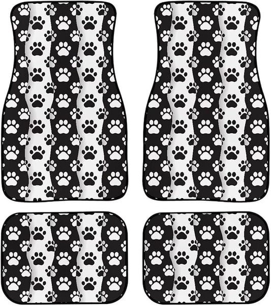 Dog Car Floor Mats Dog Pawprints Black And White Pattern Car Mats