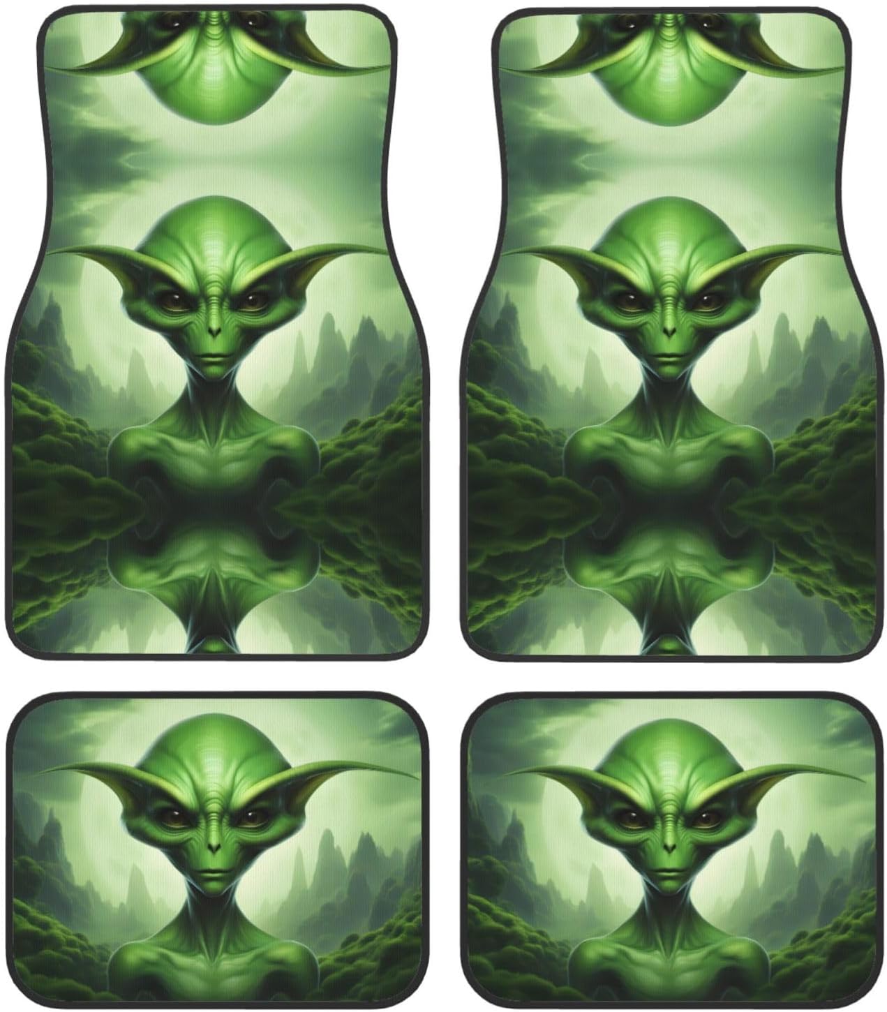 Alien Car Mats Weird Face Alien Graphic Car Floor Mats Green