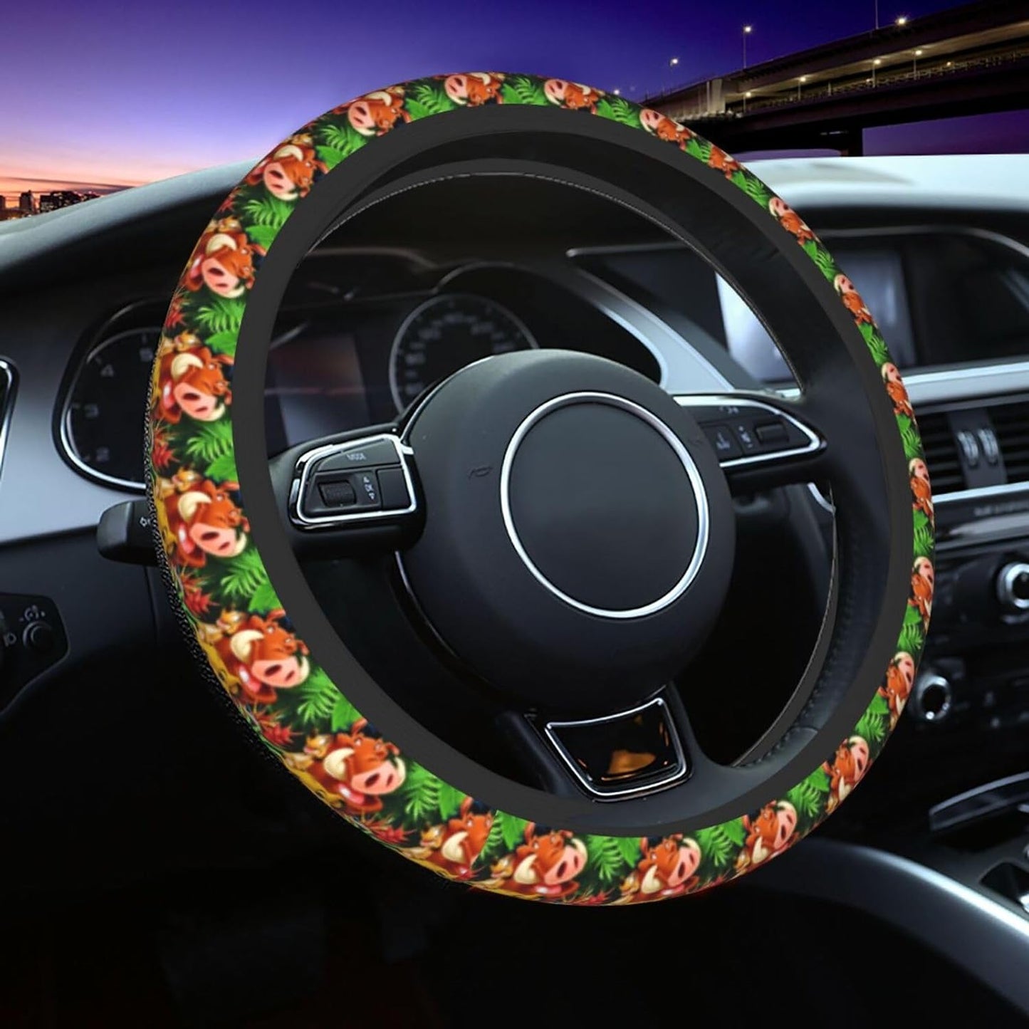 LK Steering Wheel Cover Happy Time Simba And Friends In Jungle Driving Wheel Cover Colorful