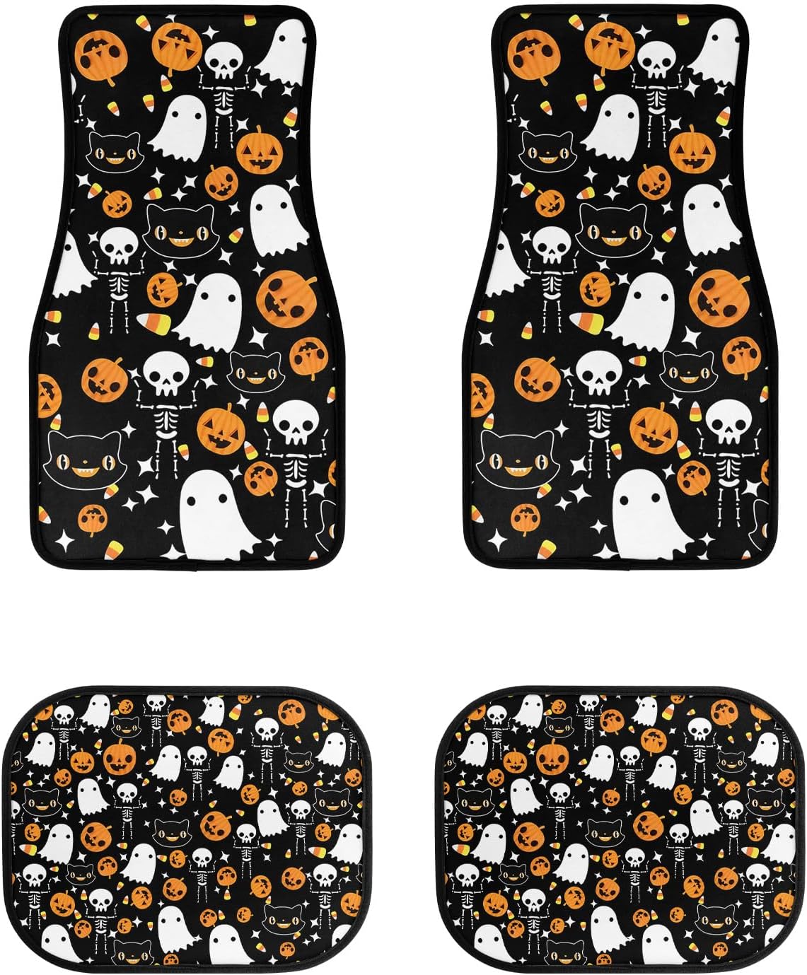 Halloween Car Mats Halloween Ghost Cat Skeleton Pattern Car Floor Mats Black Orange