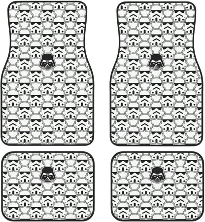 SW Car Mats SW Stormtrooper Darth Vader Doodle Pattern Car Floor Mats Black White