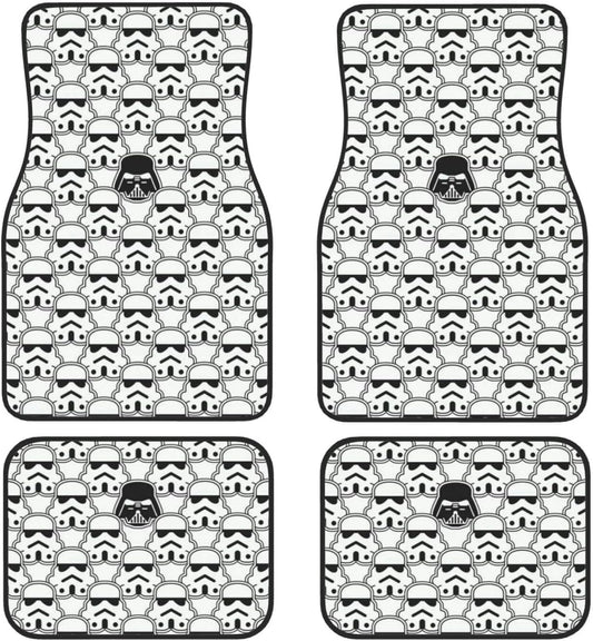 SW Car Mats SW Stormtrooper Darth Vader Doodle Pattern Car Floor Mats Black White