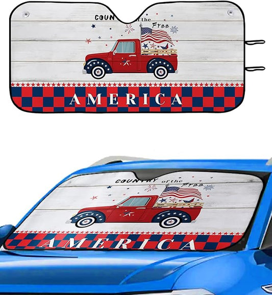 4th Of July Car Sun Shade Country Of The Free Van Truck Winshield Sun Shade Red Gray