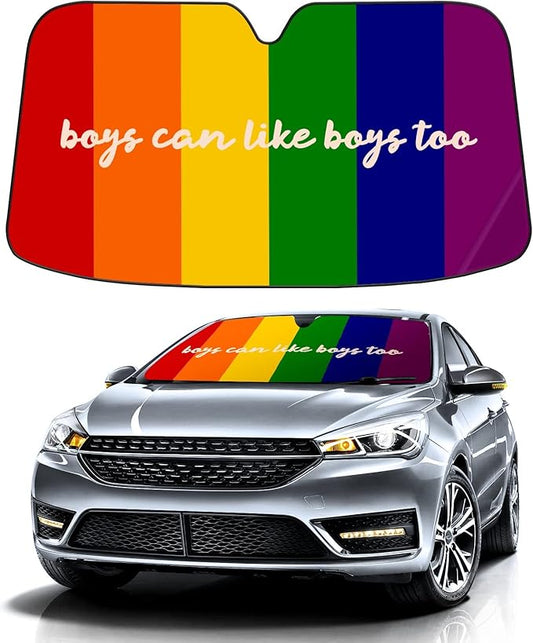 LGBT Car Sun Shade Rainbow Boys Can Like Boys Too Winshield Sun Shade Colorful