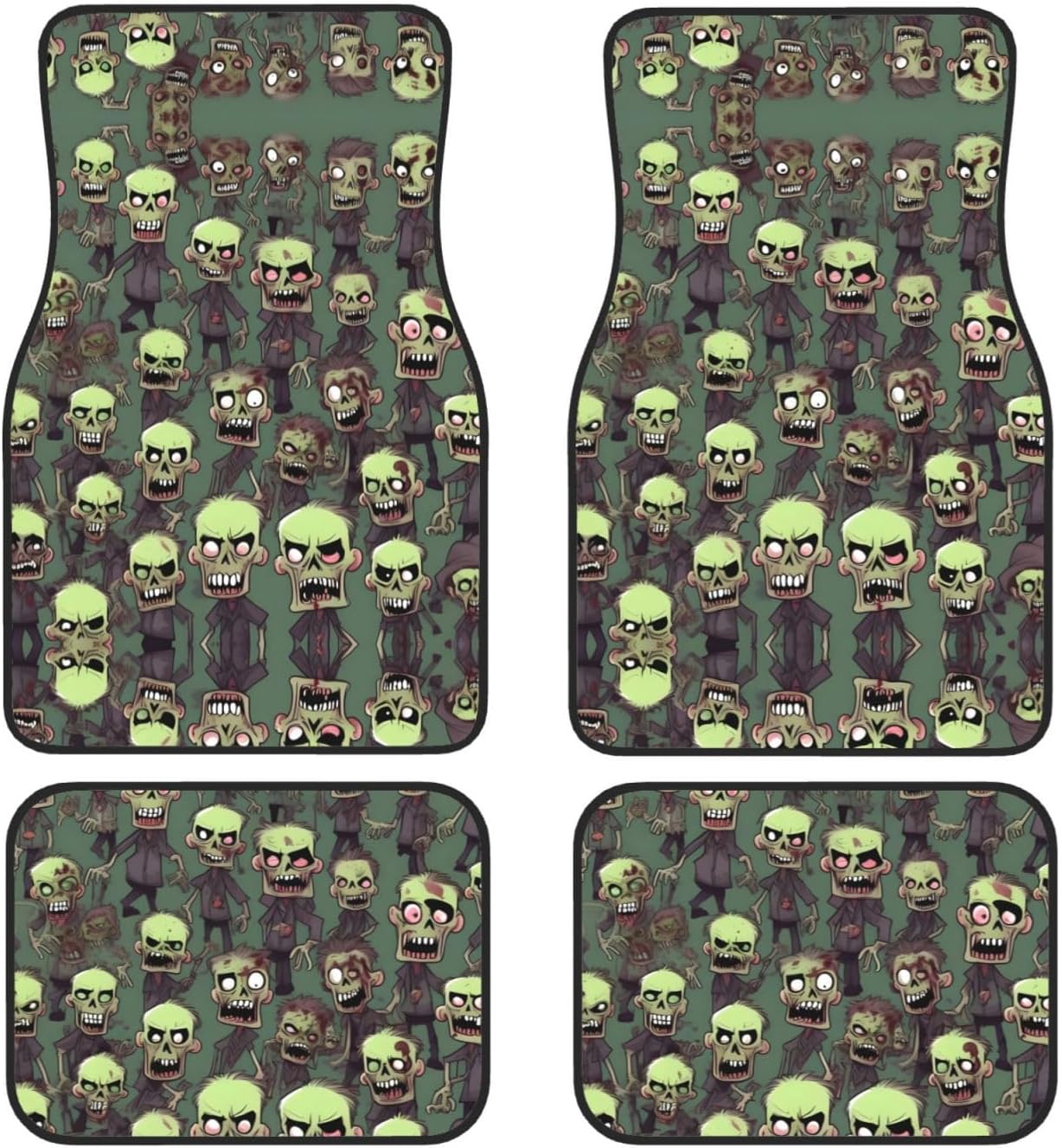 Halloween Car Mats Halloween Zombie Crowd Doodle Pattern Car Floor Mats Green