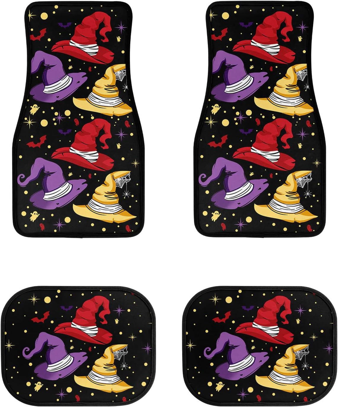 Halloween Car Mats Halloween Witch Hats Bat Pattern Car Floor Mats Colorful