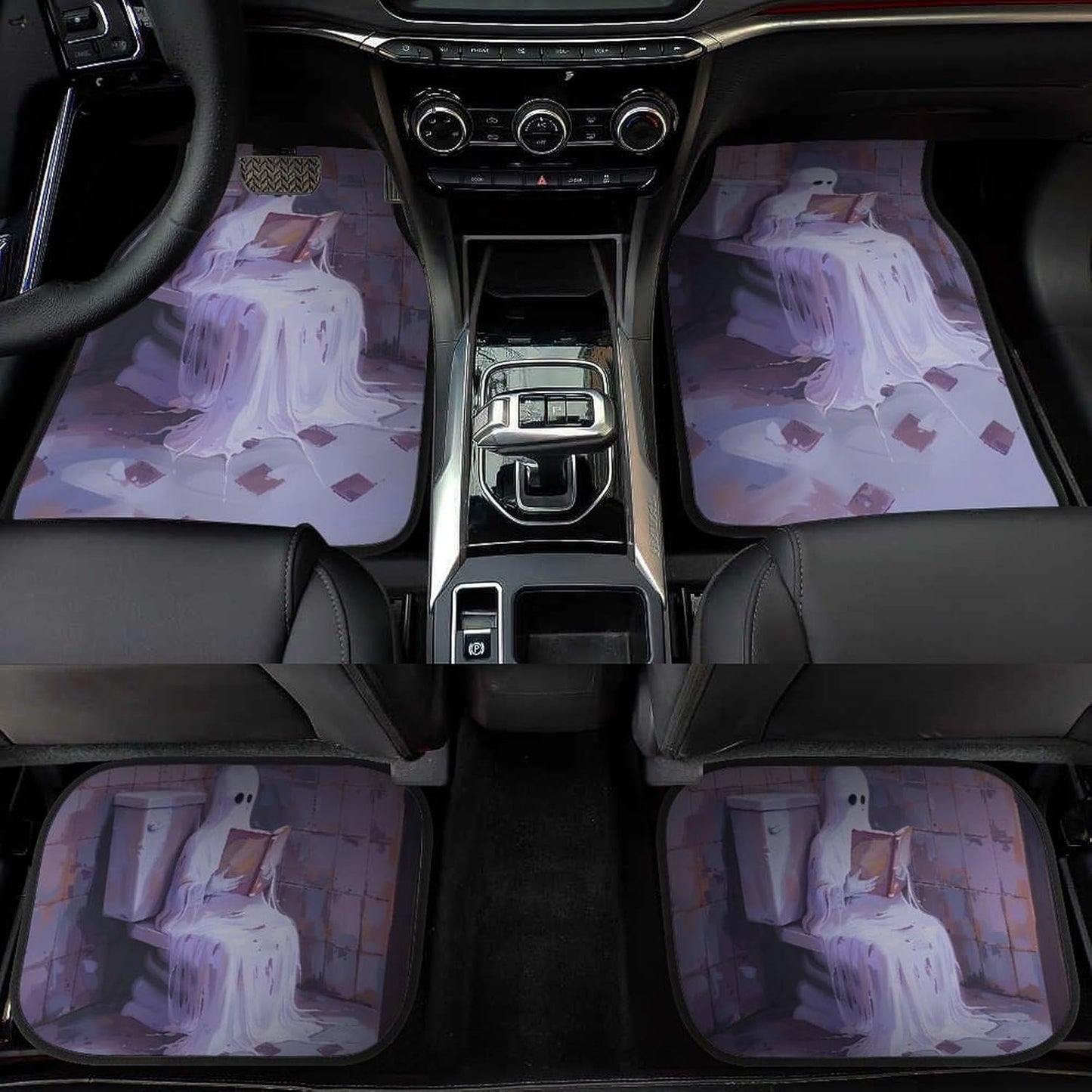 Halloween Car Mats Halloween Ghost Reading Book In Toilet Car Floor Mats Gray