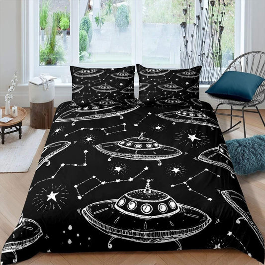 UFO Bedding Set UFO And Constellation Pattern Duvet Covers Black Unique Gift