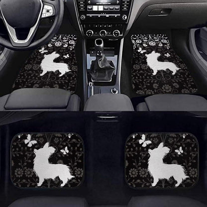Dog Car Floor Mats Cute Dog Silhouette Floral Butterfly Pattern Car Mats