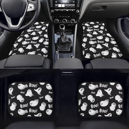 Halloween Car Mats Halloween Flying Cute Ghost Pattern Car Floor Mats Black White