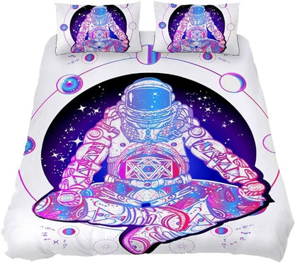 Astronaut Bedding Set Astronaut in The Lotus Moon Phases Duvet Covers White Pink Unique Gift