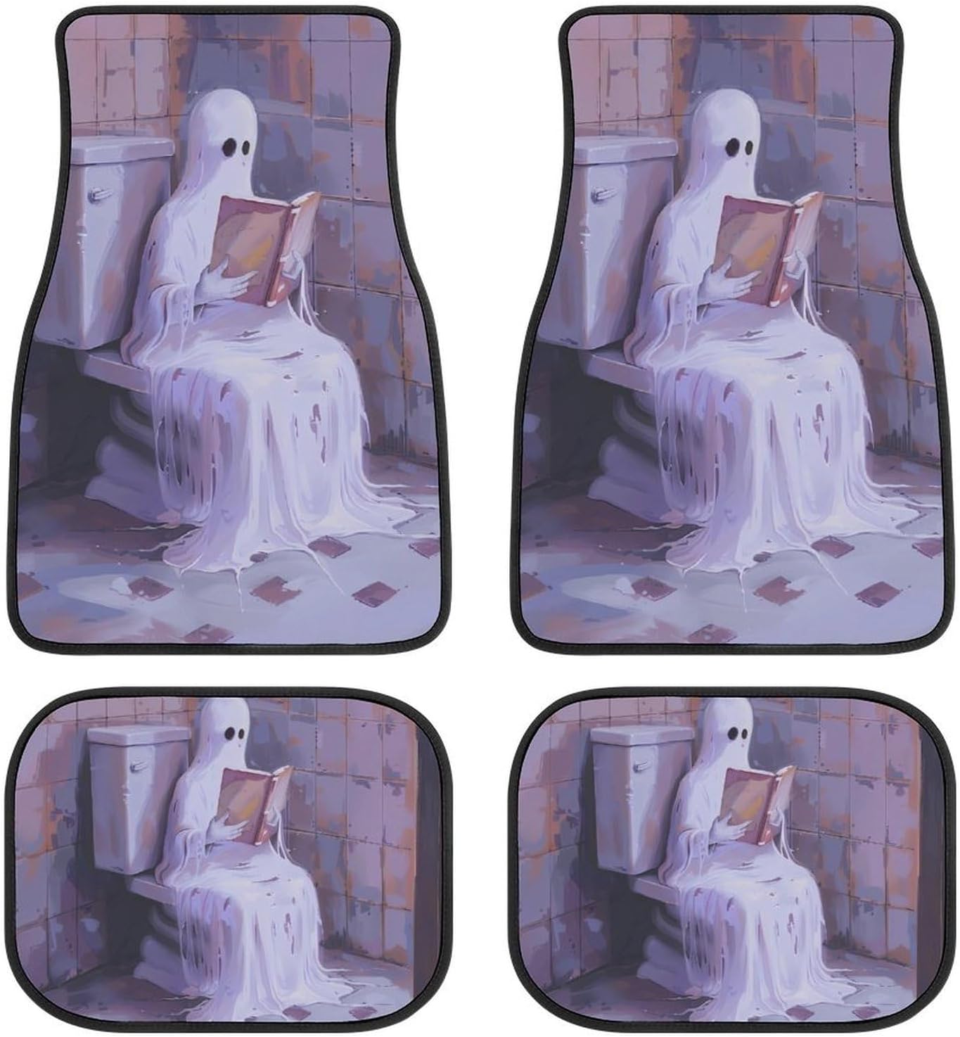 Halloween Car Mats Halloween Ghost Reading Book In Toilet Car Floor Mats Gray