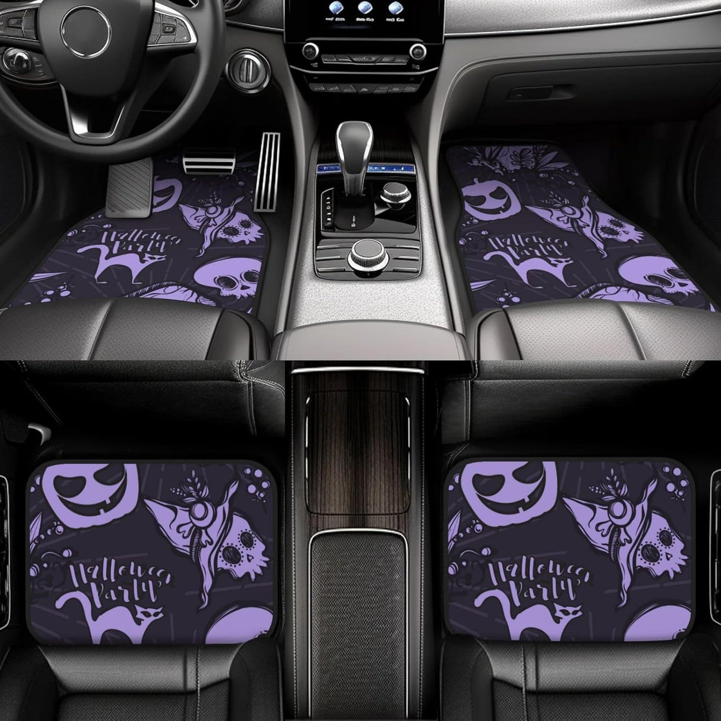 Halloween Car Mats Halloween Party Cat Skull Pumpkin Car Floor Mats Black Purple