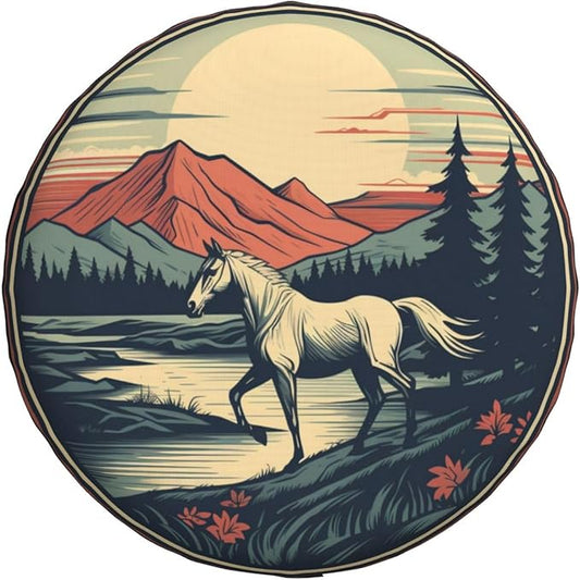 Horse Spare Tire Cover Hore In The Wild Mountain And River Tire Covers Colorful