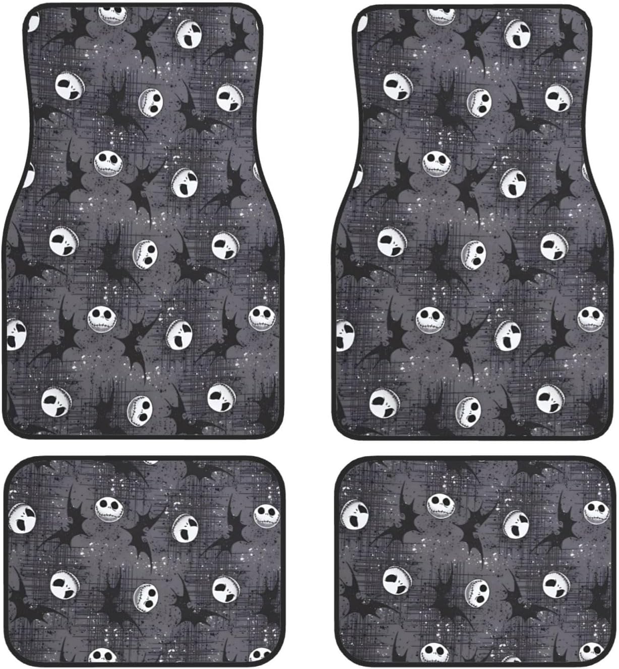 TNBC Car Mats Jack Skellington Faces Emotions Bat Pattern Car Floor Mats Gray