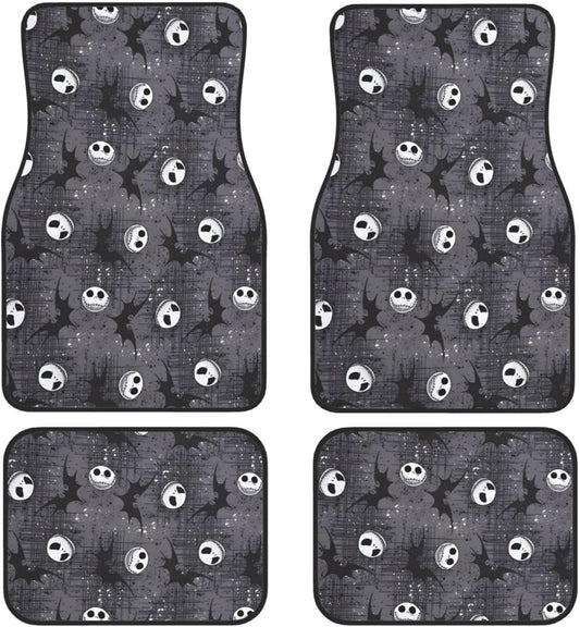 TNBC Car Mats Jack Skellington Faces Emotions Bat Pattern Car Floor Mats Gray