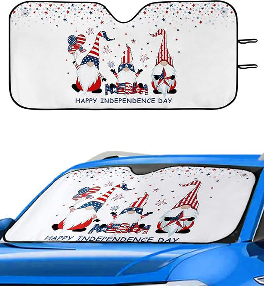 4th Of July Car Sun Shade Gnomes Happy Independence Day Winshield Sun Shade White