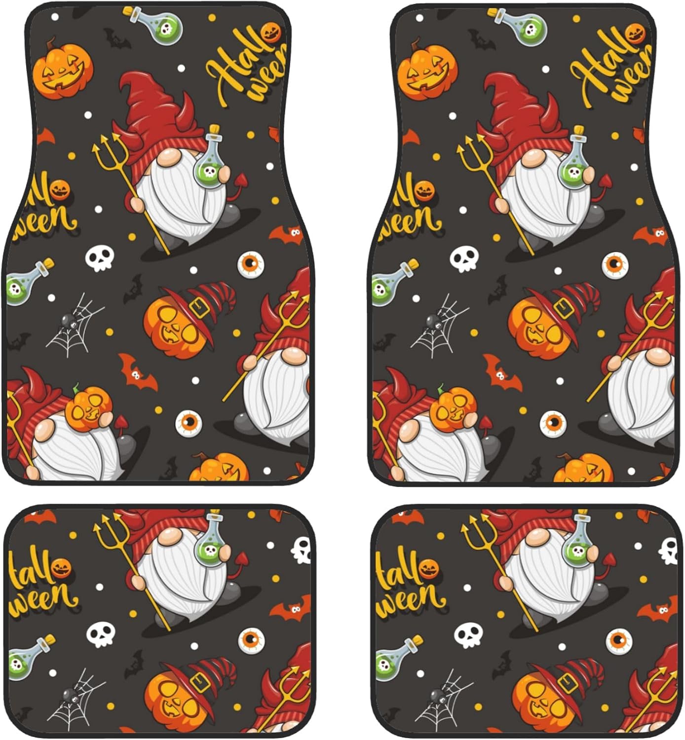 Halloween Car Mats Halloween Devil Gnome Pumpkin Pattern Car Floor Mats Black Orange