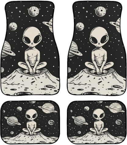 Alien Car Mats Cartoon Alien Sitting On Planet Car Floor Mats Black Gray