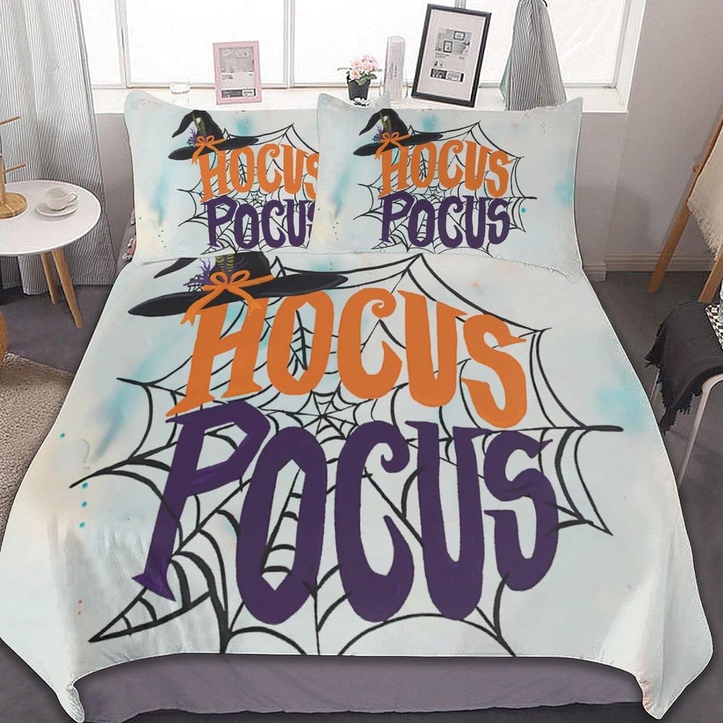 Hocus Pocus Bedding Set Hocus Pocus Witch Hat Spiderweb Duvet Covers Blue Unique Gift