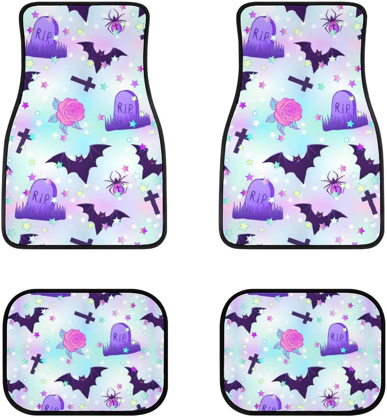 Halloween Car Mats Halloween Cute Ghost Rose Cross Pattern Car Floor Mats Blue Purple